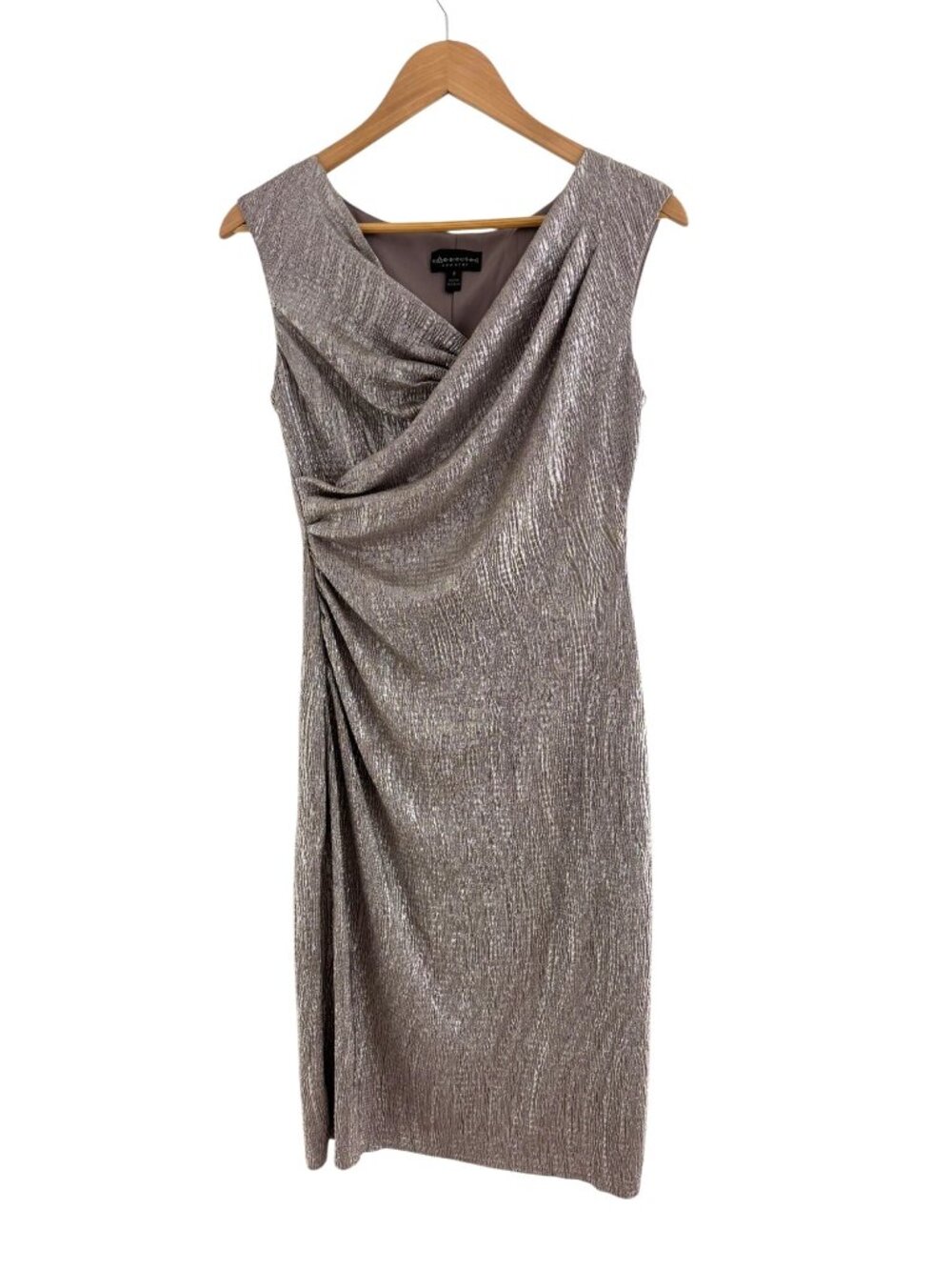 Connected Apparel Gold Silver Metallic Ruched Dress Size 8 Evening Wedding Party